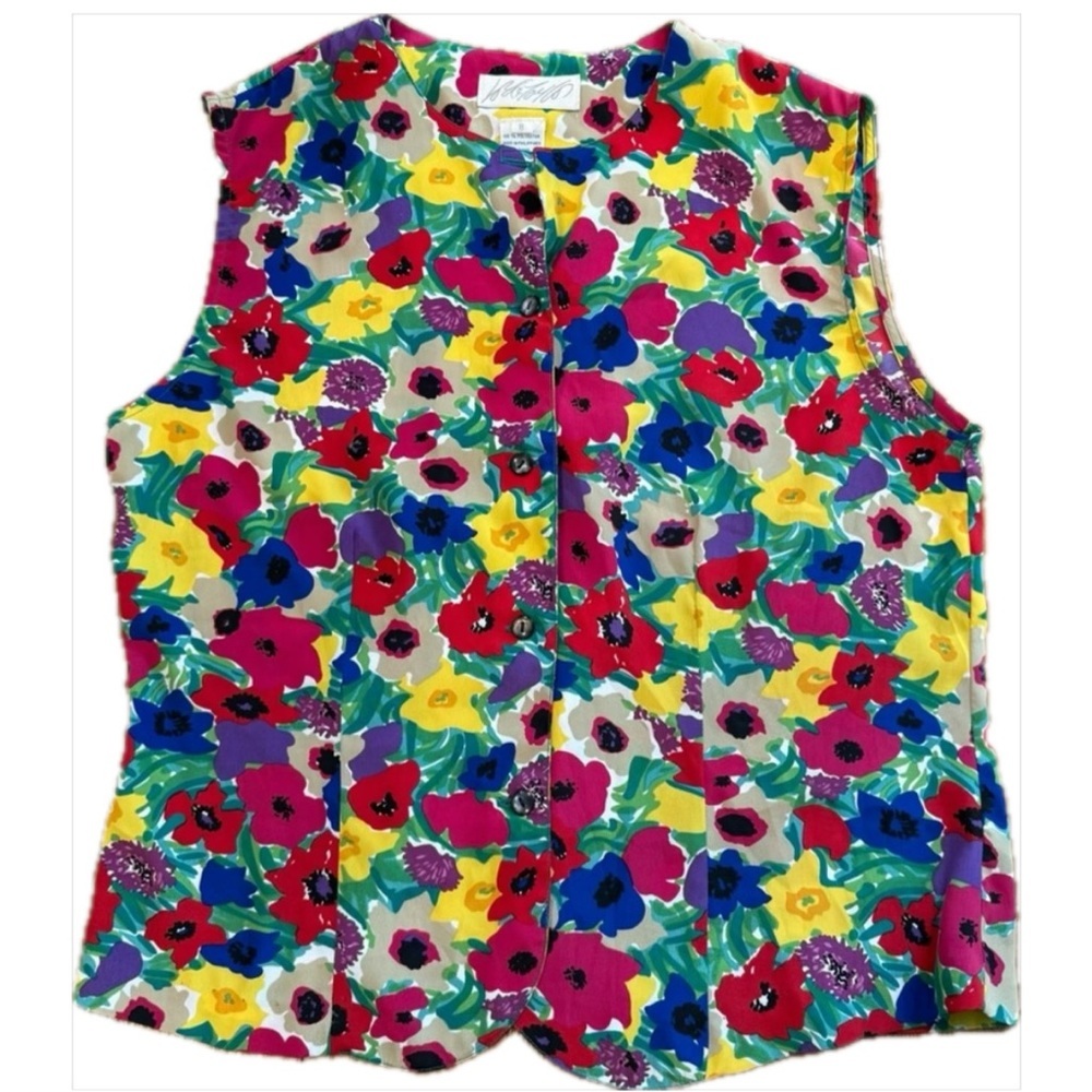 Vintage Lord & Taylor Vibrant Floral Sleeveless Button Up Blouse Women’s 8‎ EUC
